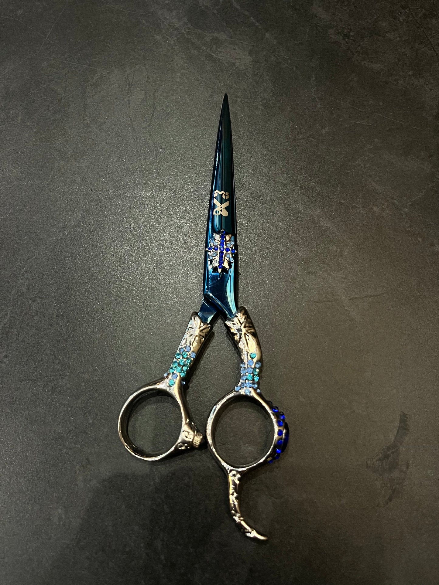 Elegant Blue Crystal Hair Cutting Scissors
