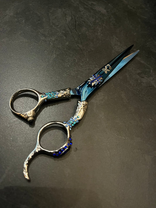 Elegant Blue Crystal Hair Cutting Scissors