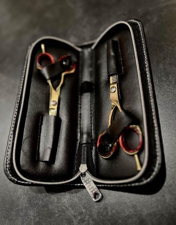 Premium Gold Hair Cutting & Thinning Scissors Set 6” LEATHER CASE